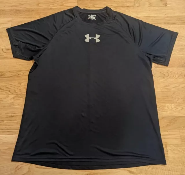 UNDER ARMOUR HEATGEAR BLACK T-SHIRT Gym Top Fitted Tee Men Size 2XL 2Extra Large