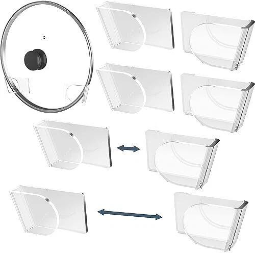 Wall-Mounted Acrylic Pot Lid Holder Rack with Nano-Gel Adhesive Space-Saving 4PC