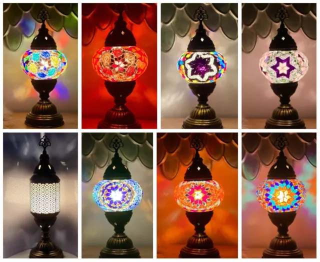 Turkish Moroccan Mosaic Lamp Tiffany Glass Table Desk Colorful - Free LED Bulb