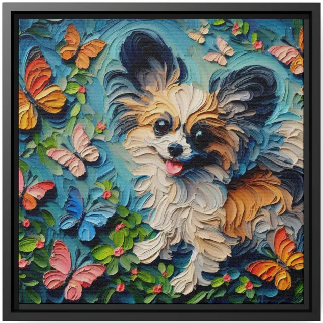 Wall Art Home Decor Canvas Print Oil Painting Dog Papillon Garden Butterfly Joy