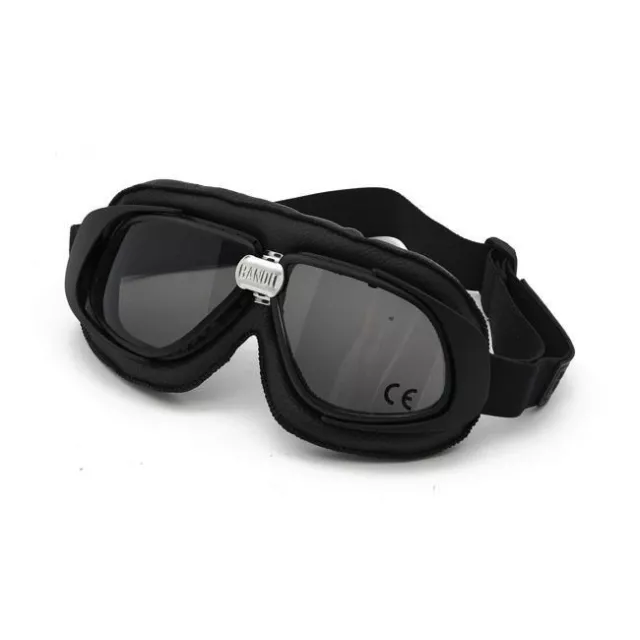 Bandit Classic Goggle, smoked Linse, Motorradbrille, Leder, black, für Jethelme