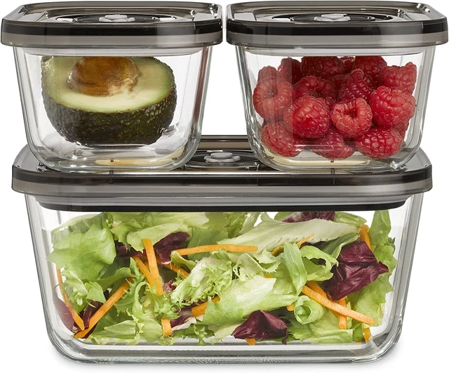 CASO VacuBoxx Eco-Set - 3 Vakuumbehälter aus Borosilikatglas, BPA-Frei, inkl. Va