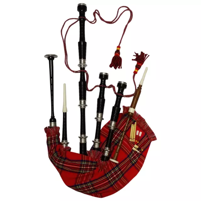 Sl Scottish Great Highland Bagpipe Rosewood Black Colour Silver Plain Mounts 2