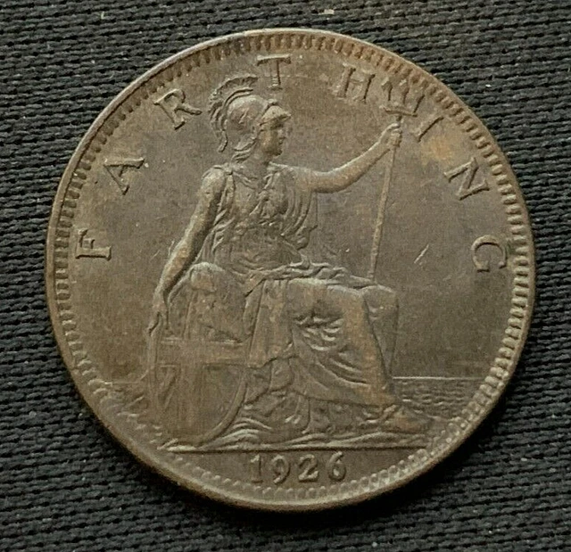 1926 UK 1 Farthing Coin AU  ( 1st year Issue ) High Grade World Coin   #C1380