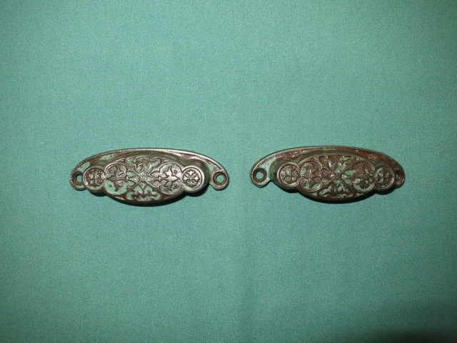 2 Antique Eastlake Victorian Cast Iron Drawer Pulls