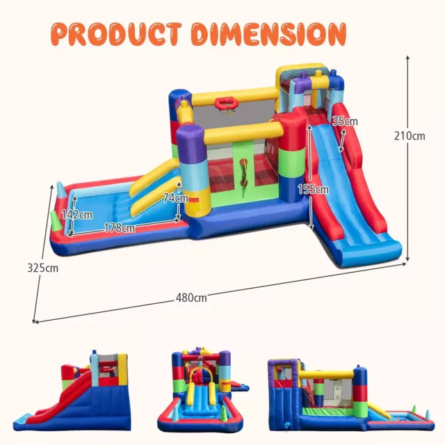 7-in-1 Inflatable Bounce House  Blow up Bouncy Castle Combo Bouncer w / 2 Slides 2