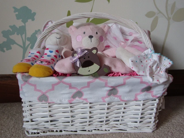 Girls Pink Teddy Bear Baby Basket Gift Set New Rene' Rafe