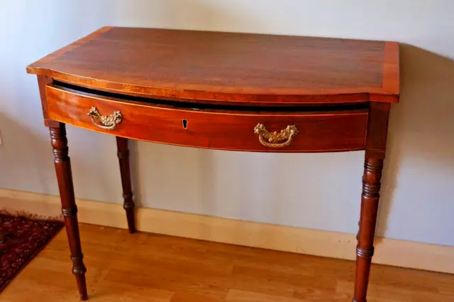 Antique Georgian C1810 inlaid crossbanding mahogany writing side table desk 92cm 3