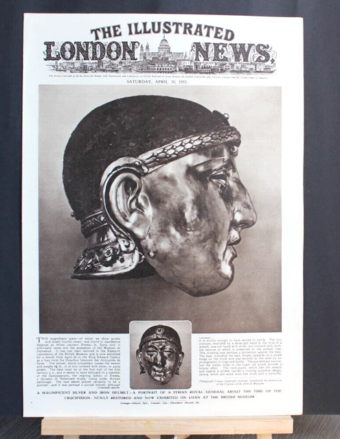 1955 Print 'SYRIAN ROYAL GENERAL'S SILVER & IRON HELMET, 2000yrs old' 14.5 x 10"