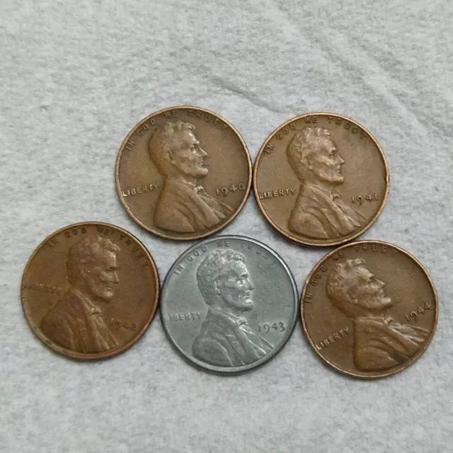 1940 P 1941 P 1942 P 1943 P 1944 P Lincoln Wheat Cent /Penny  Set of 5 Coins Lot