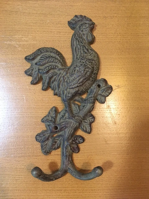Vintage Cast Iron Rooster  Double Wall Mount 2 Hooks Your Country Kitchen