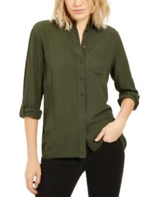 MSRP $78 Michael Kors Pocketed Cuffed Collared Button Up Top Green Size Medium
