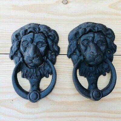 2 Large Cast Iron Victorian Style Rustic LION HEAD Door Knocker Brown Classic