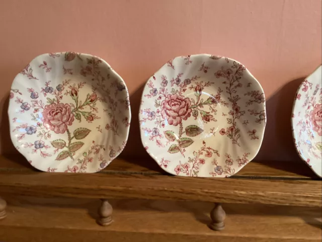 4 - Johnson Brothers England Pink Rose Chintz 6" Soup  Cereal Bowls