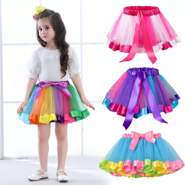 Girls Kids Children Dance Tutu Skirt Fluffy Mesh Tulle Colorful Dress Skirts