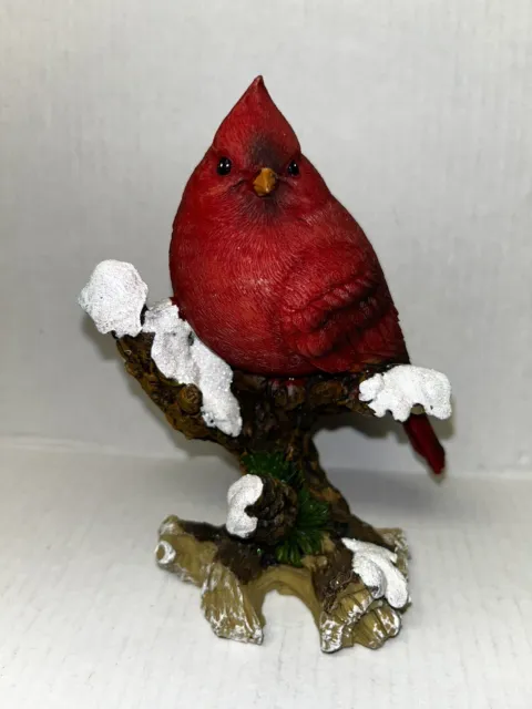 Cardinal Red Figurine on Snowy Branch Resin Bird. Beautiful Piece Collectible