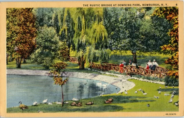 Newburgh New York Rustic Bridge At Downing Park Linen Postcard Orange County A5