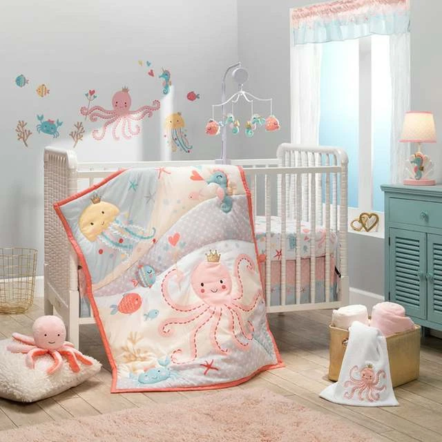 Ocean Mist 3-Piece Pink/Gray/Yellow Crib Bedding Set
