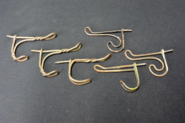 Vintage Bent  Wire Coat or Hat Hooks; Threaded Ends; x6; Salvage