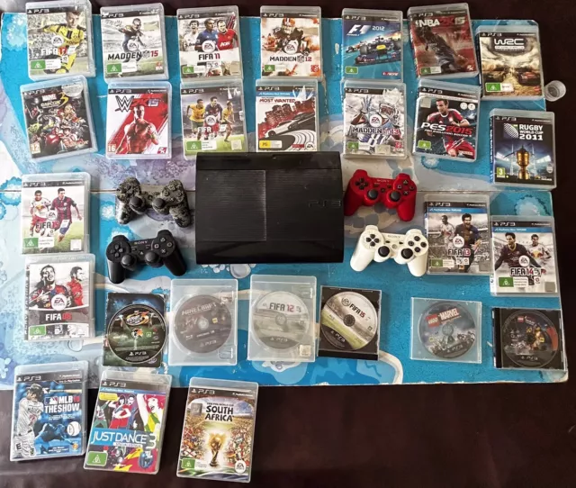 PS3 Slim - HUGE Bundle - Console, 30 Games, 4 Controllers, All leads included.