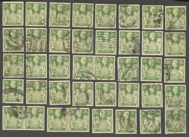 AOP GB KGVI King George VI 1939-48 2/6 yellow green x 65 used SG 476b