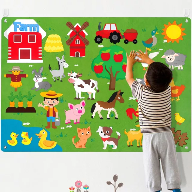 WATINC Felt Farm Story Board Set 3.5Ft 38Pcs Preschool Domestic Animals Storyte