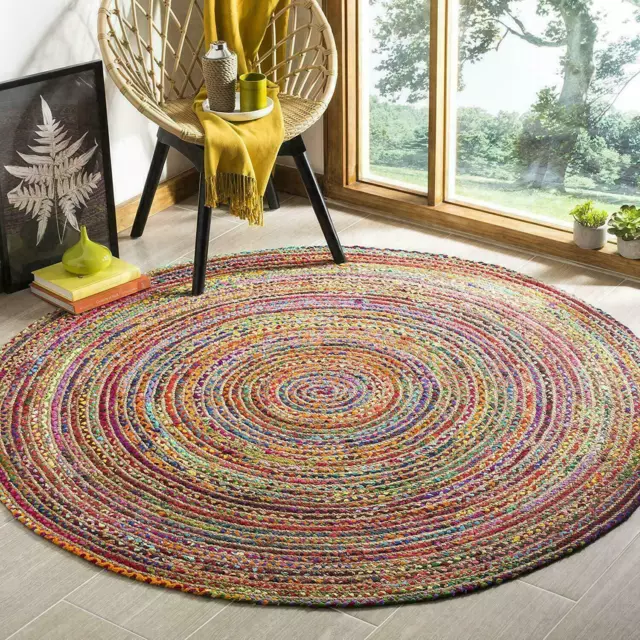 Tapis rond en jute naturel et coton Tapis de salon moderne pour sol réversible