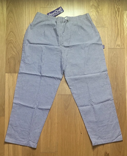"Kochhose BonChef blau kariert Stil T010 klassische Herrenhose W 40"" Std L30"""