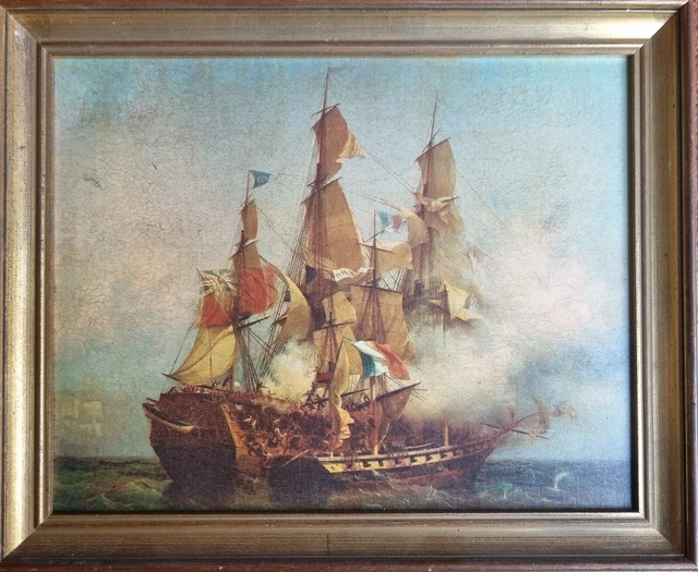 Collectible print framed boats sea vintage size 12x9.5" framed canvas print