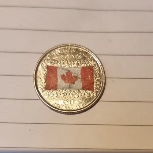 2015 Colour Canada 25 cent Coin Quarter 50th Anniversary of Canadian Flag