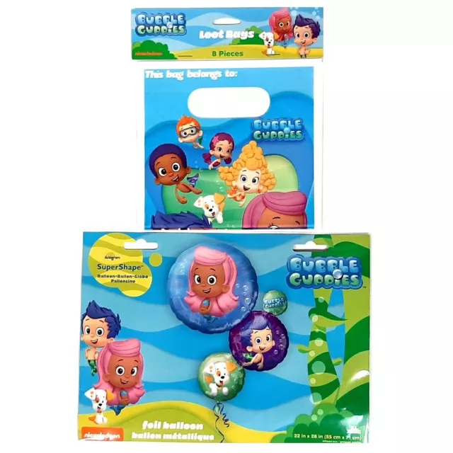 Pack of 8 Bubble Guppies Party Bags and 1 Large Supershape Balloon