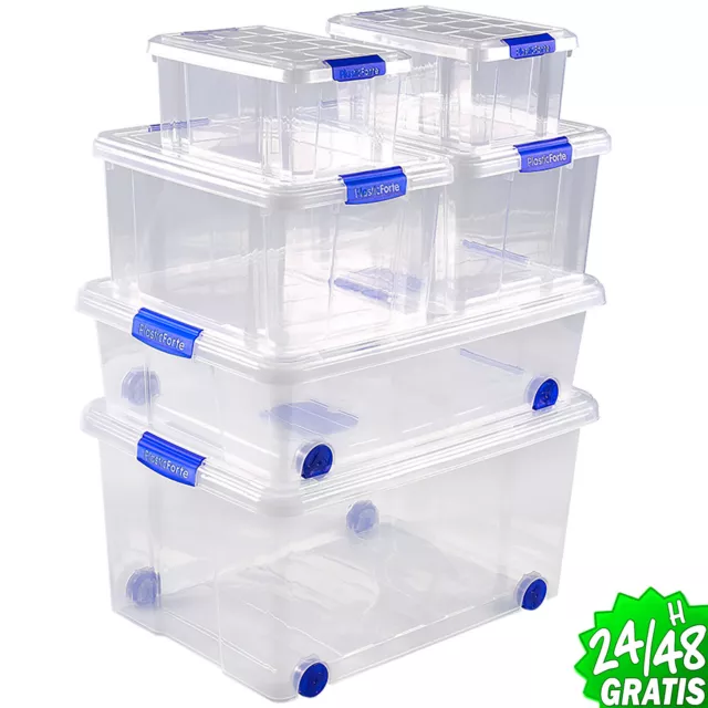 Caja de Plastico Almacenamiento TRANSPARENTE 30 a 130 Litros Gran Capacidad