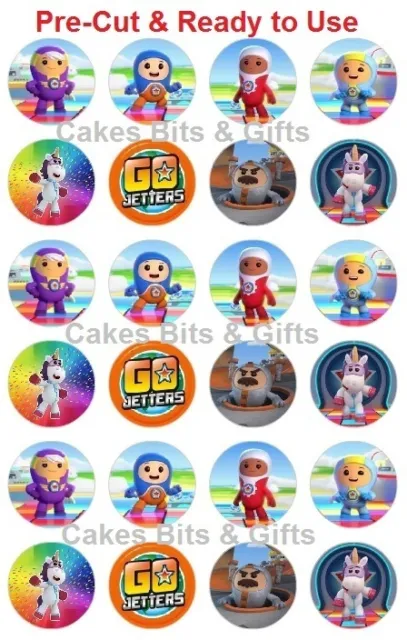 24 x GO JETTERS CHARACTER Mix Edible Wafer Cupcake Toppers Pre-Cut Ready to Use