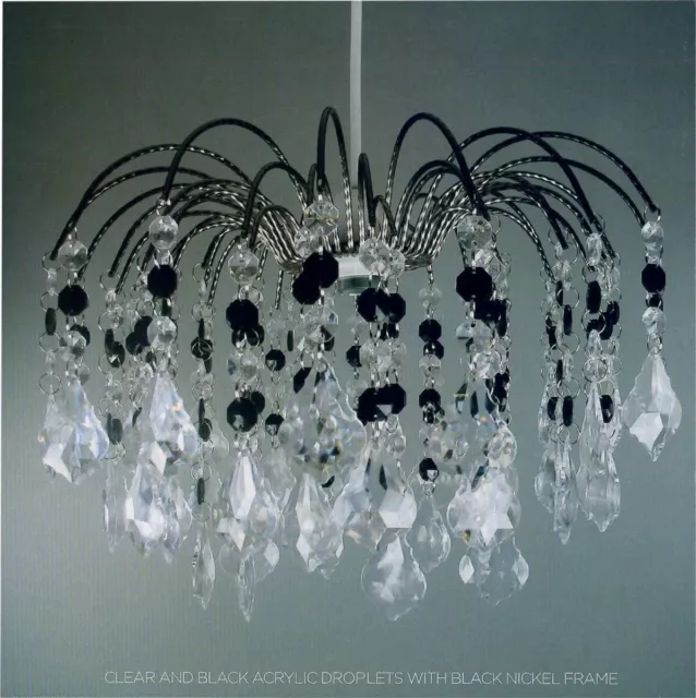 Nickel Frame Chandelier Ceiling Light Shade Droplet Pendant Acrylic Crystal
