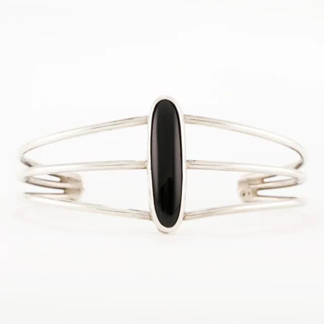 Native American Sterling Silver Black Onyx Cuff Bracelet 6.75"