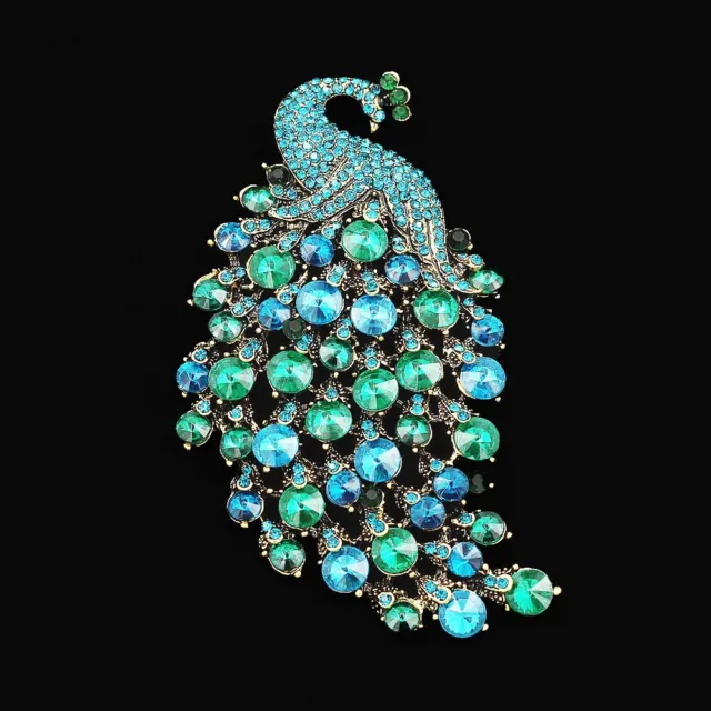 Luxuriant Womens Jewelry Big Crystal Rhinestone Peacock Animal Brooch Pin Gift