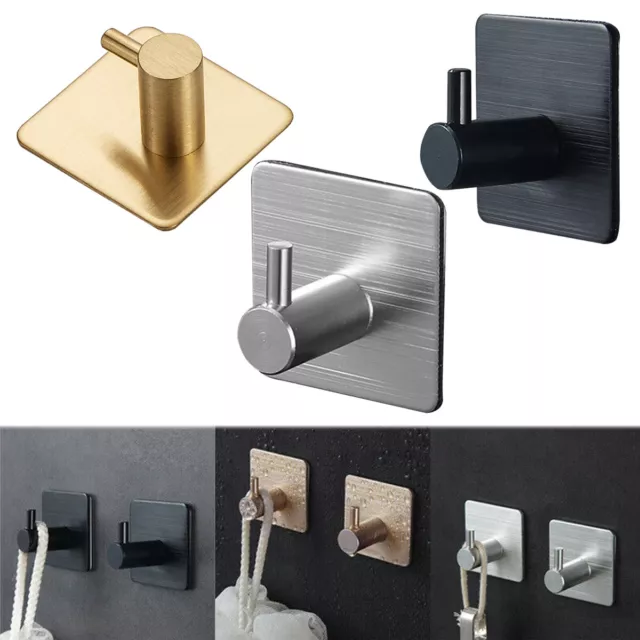 2/4X Stainless Steel Self Adhesive Wall Hook Stick Hanger Kitchen Bathroom Doors