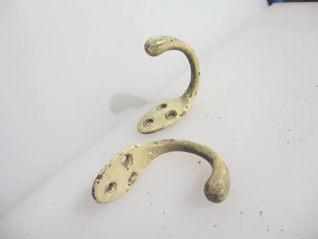 Vintage Brass Coat Hooks Hat Hangers Old Antique Victorian x2 2