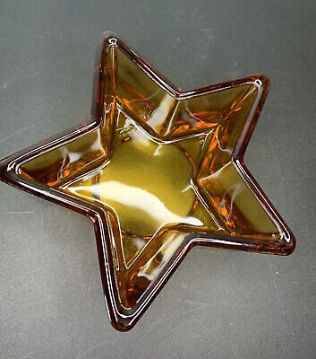 Amber Glass Star Shaped Bowl for Candles Candy Nuts Pointed Heavy 5-Point Tray