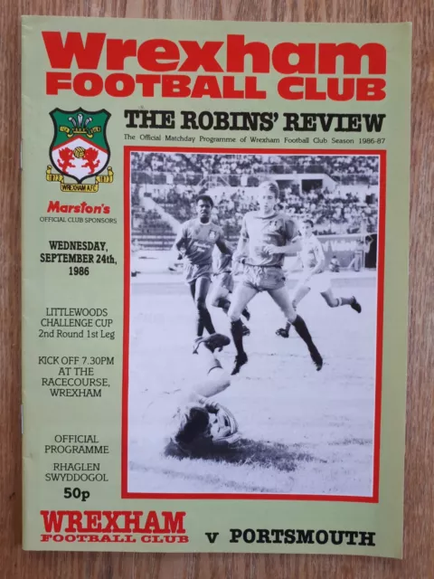 Wrexham v Portsmouth Programme - League Cup 2nd Round 1st Leg - Sep 24th 1986