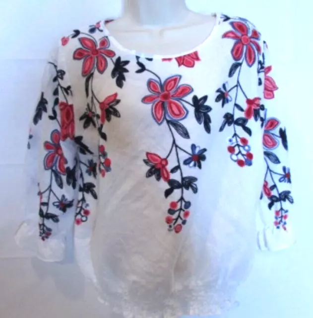 Embroidery Floral Women's Large Elastic Waist Blouse