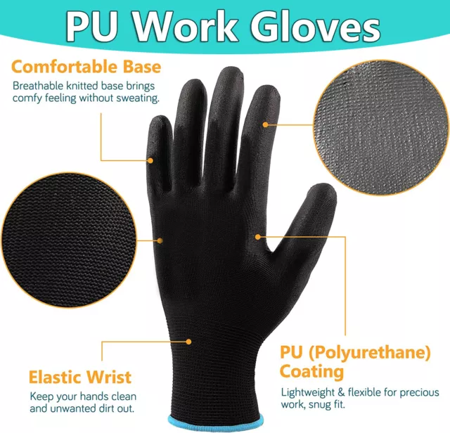 12-48Pairs PU Coated Work Gloves Safety Grip Non-slip Builder Garden M/L/XL AU