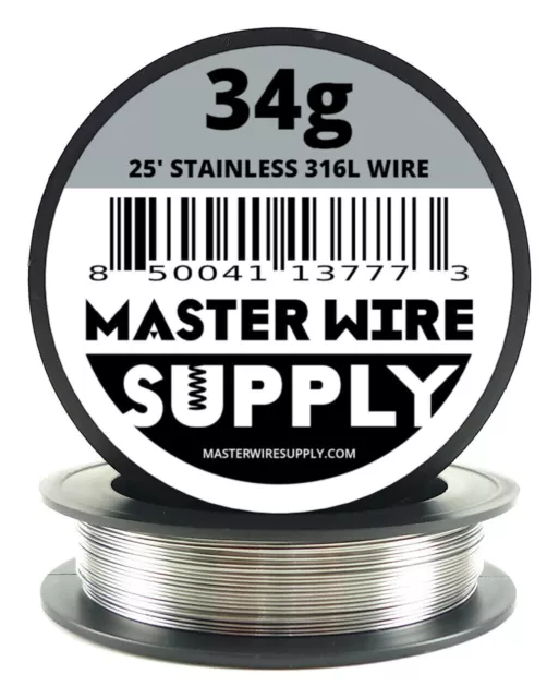 MWS - Stainless Steel 316L - 25 ft - 34 Gauge - Round Wire