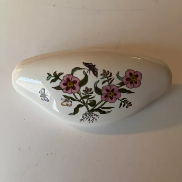 Vtg White Porcelain Floral Drawer Pull Handle 3” Rosa Canina English Cottage