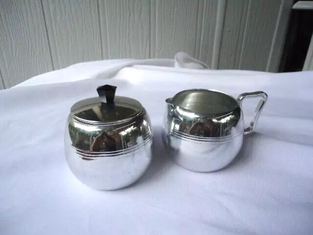 vintage anodised aluminium towerbrite milk jug & sugar bowl tower brite silver