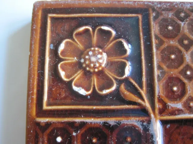 Antique Victorian Moulded  Majolica 8" Square Minton's Wall Tile C1868-1900 2