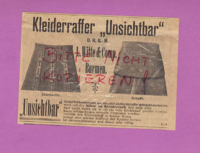 BARMEN, Werbung 1905, L. Witte & Comp. Kleiderraffer Unsichtbar