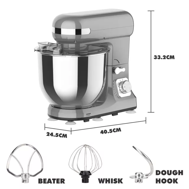 6.5L Electric Stand Mixer Kitchen Food Beater Cake Aid Whisk Bowl Grey 2
