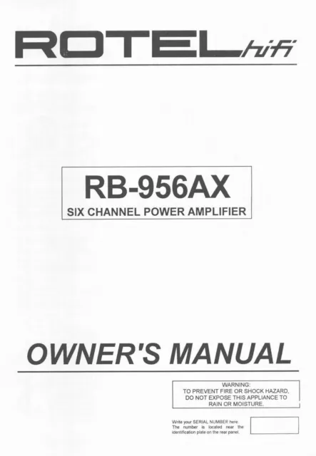 Bedienungsanleitung-Operating Istruzioni per Rotel RB-956 Ax