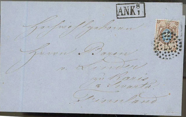 Estland Estonia 1860 Brief aus Reval mit Punkt-Nummerstempel 37 nach Finnland